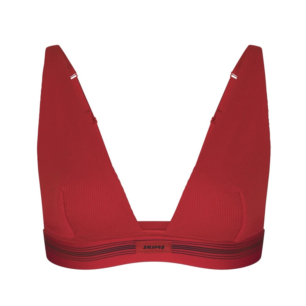 Skims Cotton Rib Plunge Bralette in Red Size XL